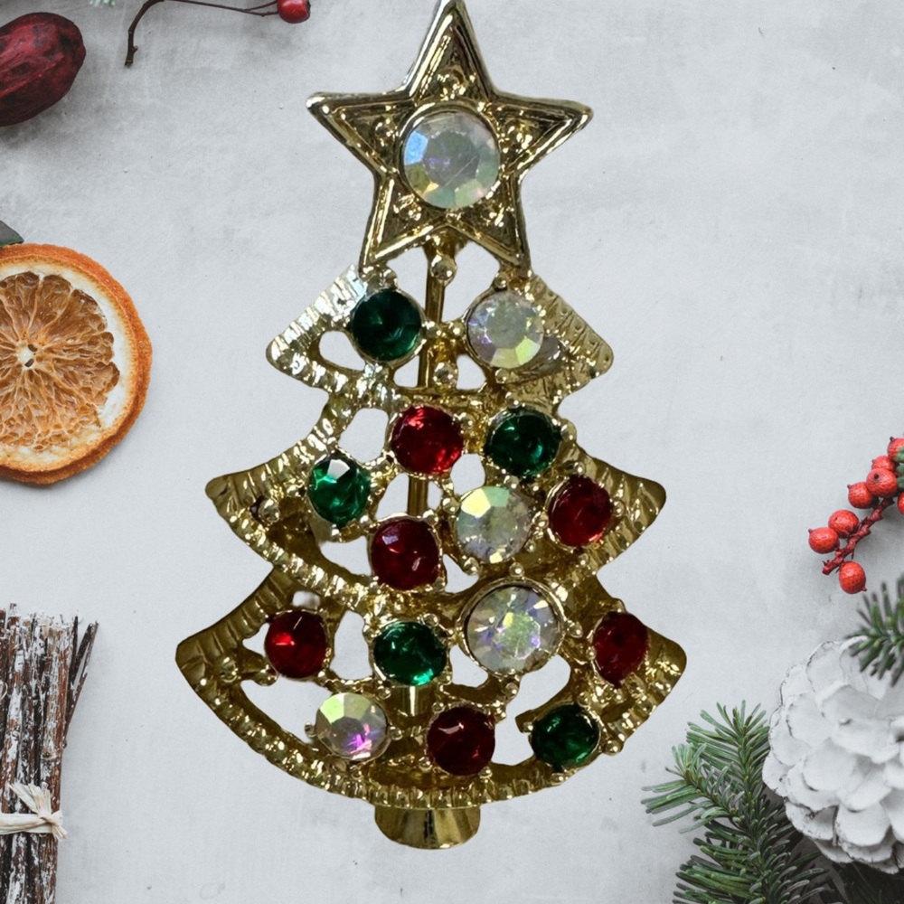 Jeweled Christmas Tree Brooch